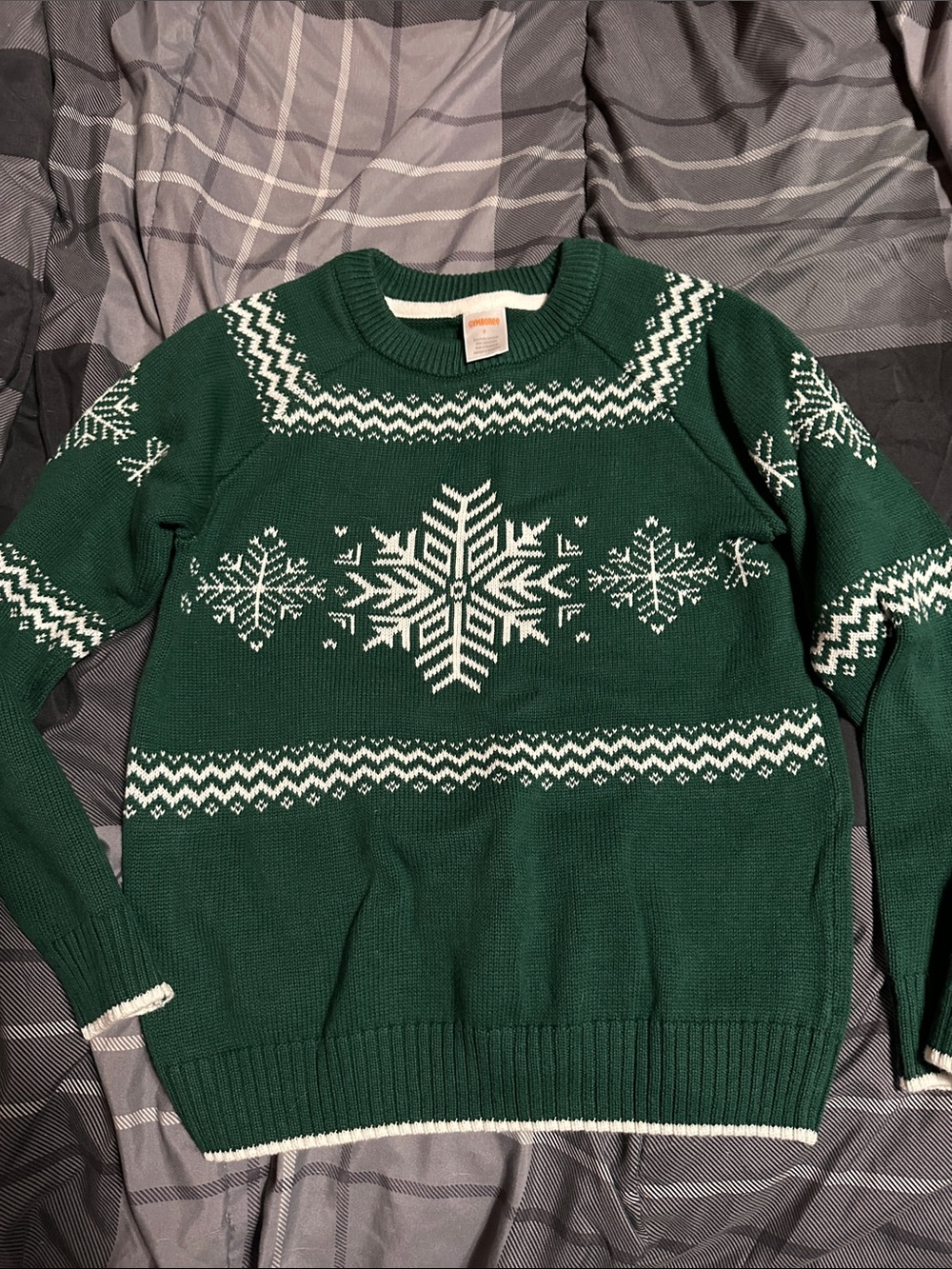Gymboree Green Crewneck Sweater with White Snowflake Pattern